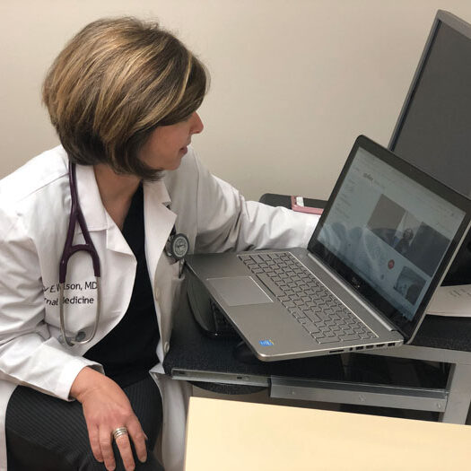 Dr. Amy Wilson of the Community Care Clinic of Rowan County takes a telemedicine video call. Submitted photo
